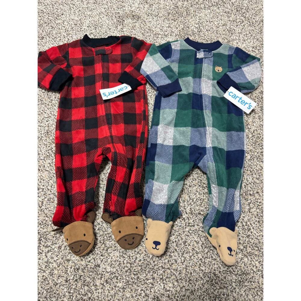 TWO Carter’s Fleece Footie Sleepers, New With Tags, Size 6 Months